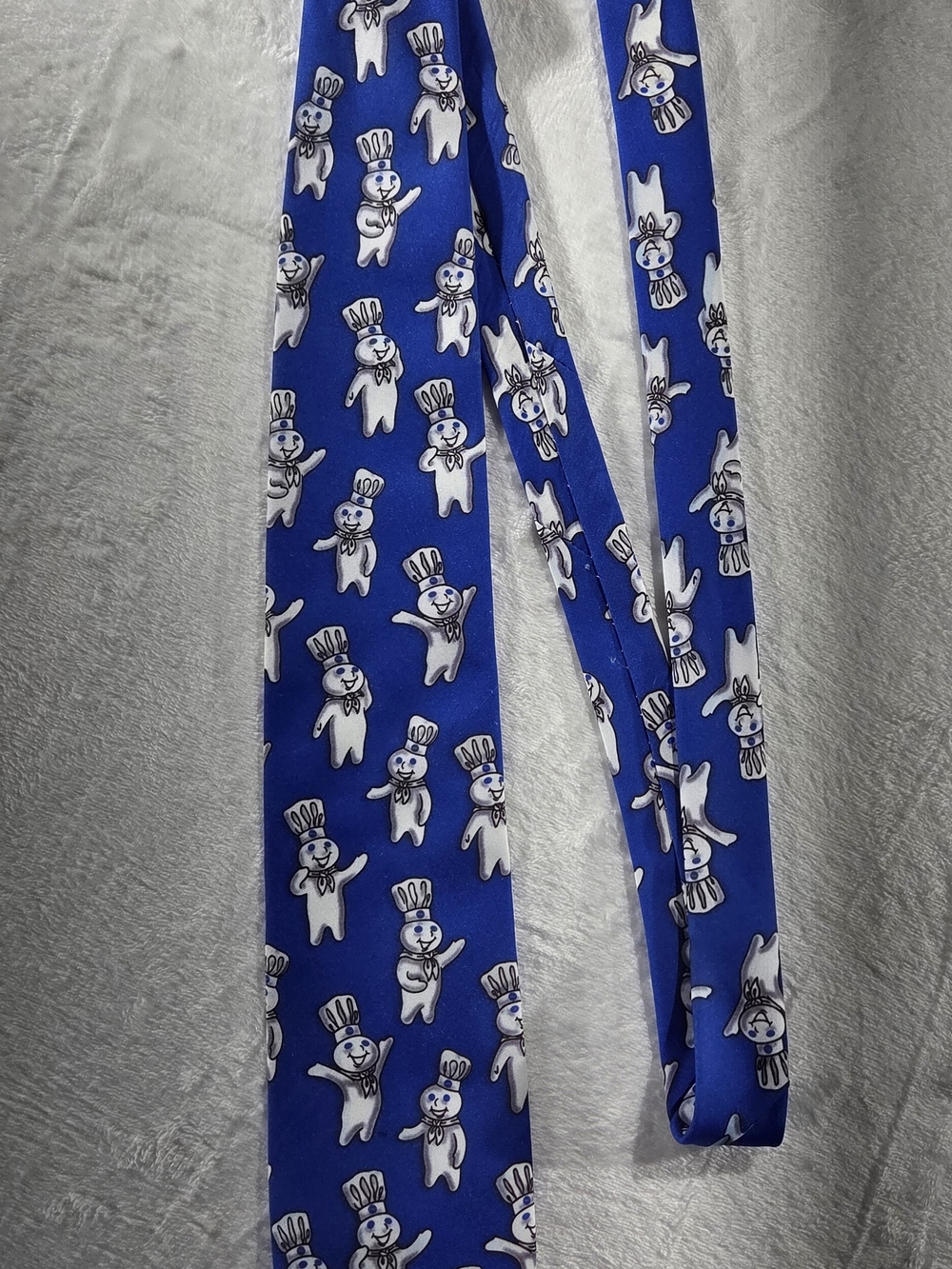 Vintage Ralph Marlin Men's Blue Silk Pillsbury Doughboy Novelty Pointed Tie-0117